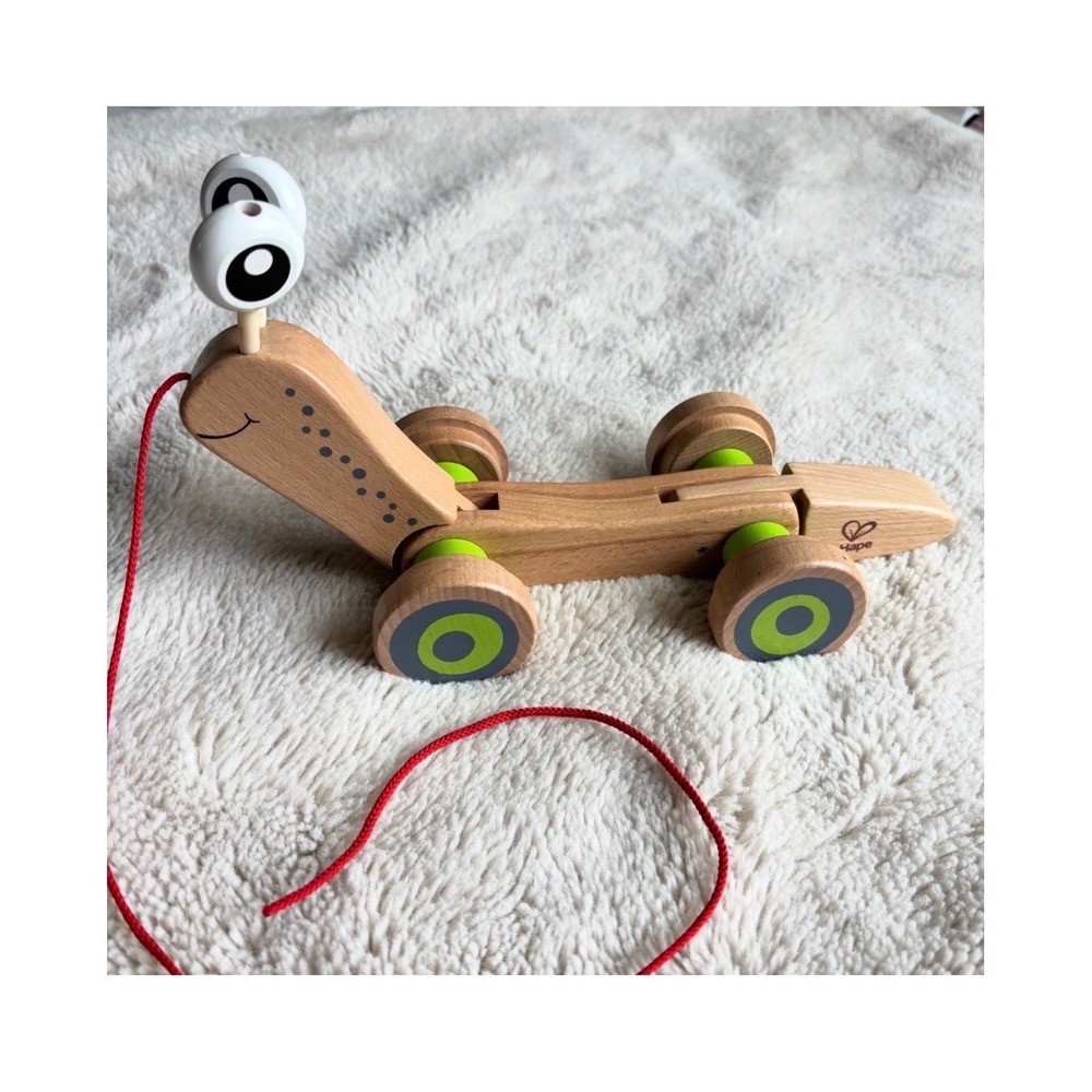 Hape Walk-A-Long Snail Wooden Pull Toy Toddler Walking Toy Natural Wood